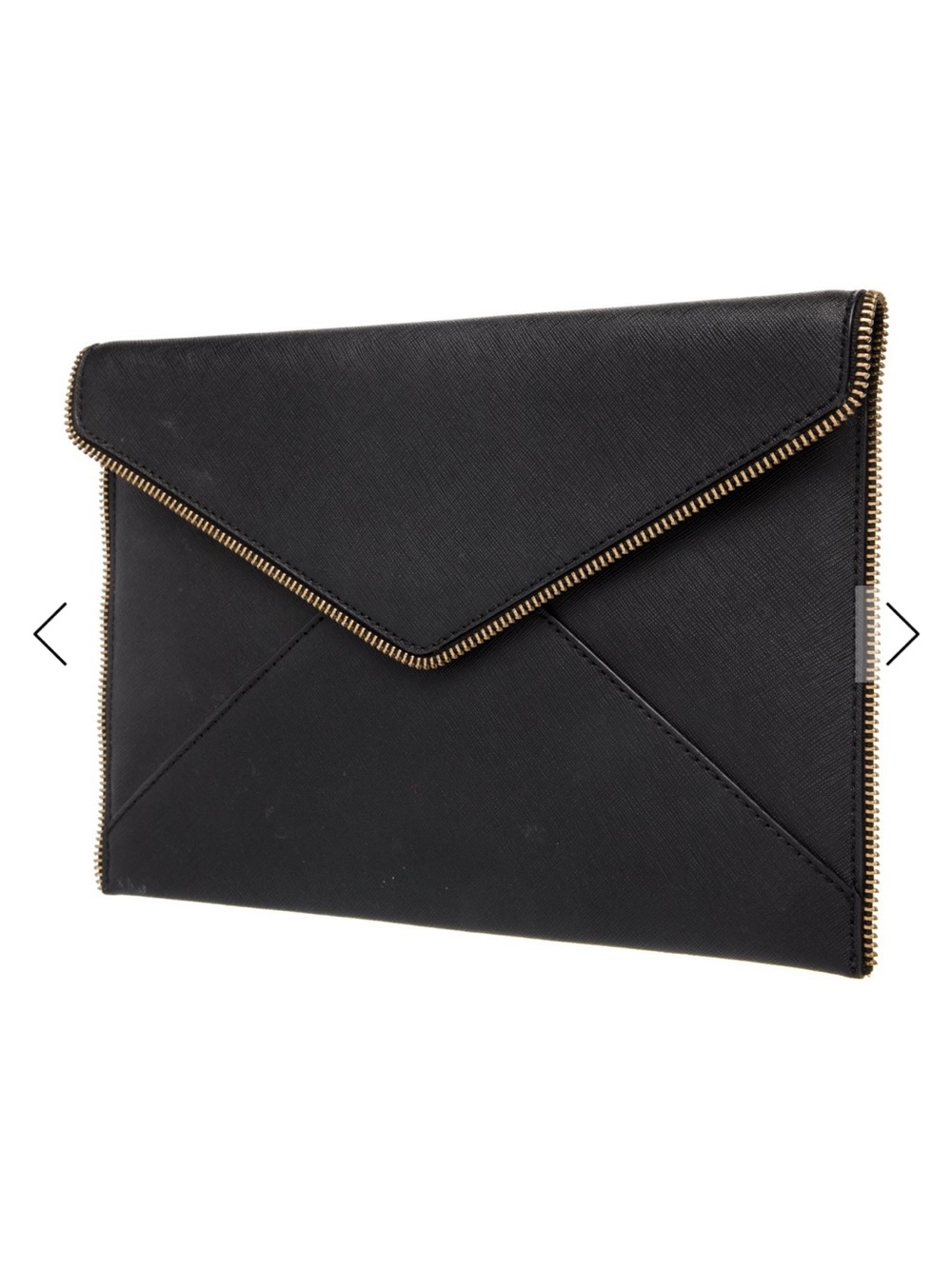 Rebecca Minkoff Leo Black Saffiano Leather Envelope Clutch Gold